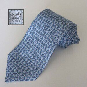 new HERMES 605841 IA light blue owls print tie France 100% silk